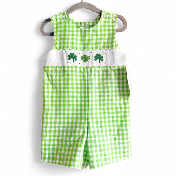 Southern Sunshine Shamrocks Smocked JonJon Romper Boys 18 mos St Patrick’s Day - Picture 1 of 9